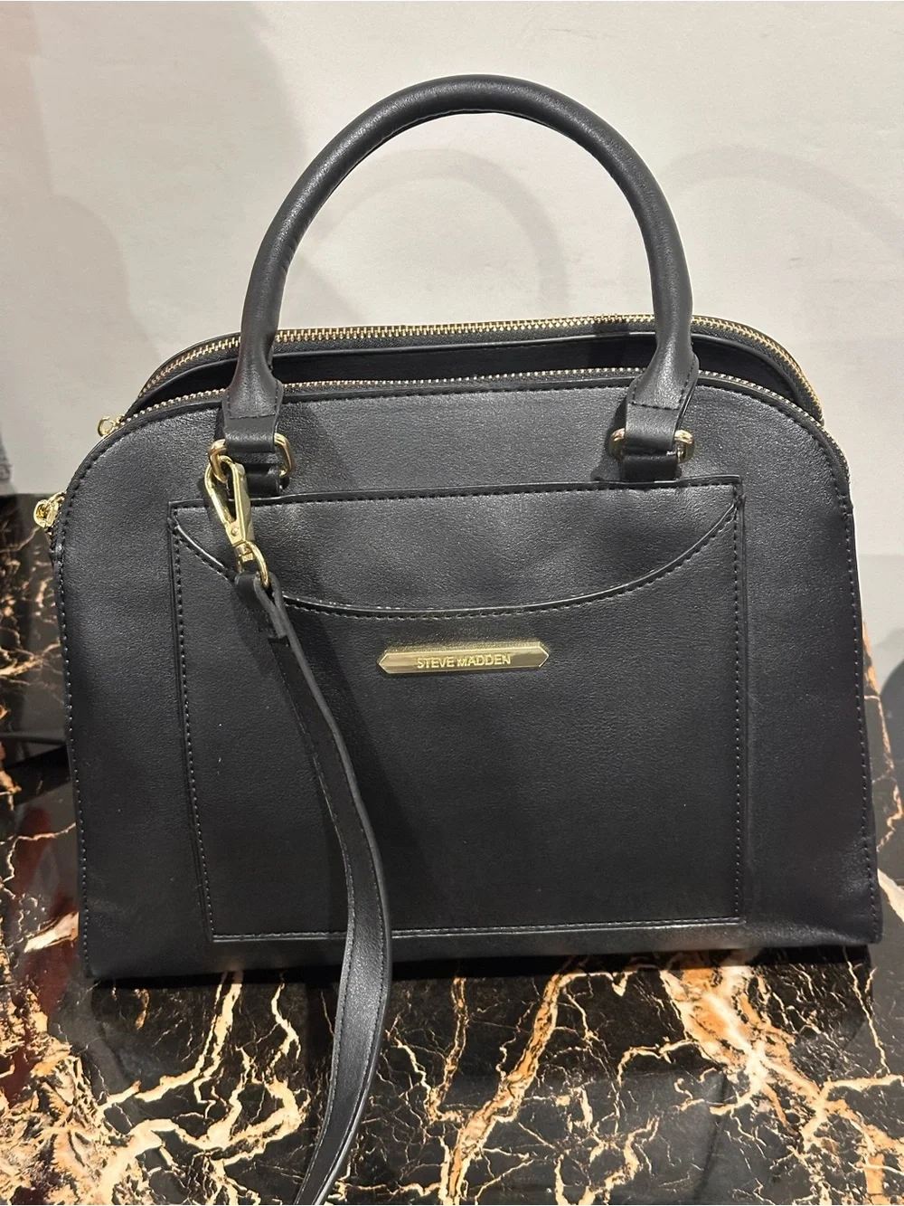 Steve Madden Black Dome Satchel with Gold Hardware